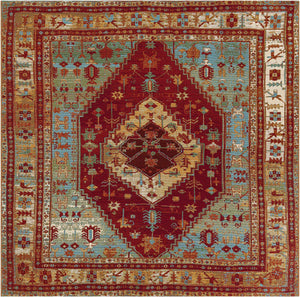Red Green Blue 7' 10 x 7' 10 Outdoor Traditional Square Area Rug Weather Resistant for Patio, Deck, Terrace, Balcony, Porch Classical Design Outside Carpet for Sale at Rug Engine