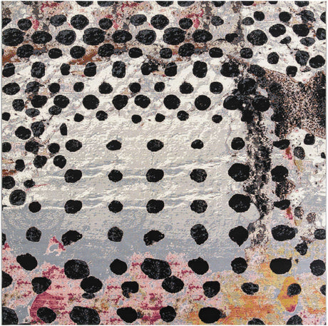 White and Black 10' x 10' Outdoor Modern Square Rug