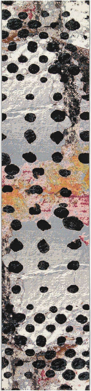 White and Black 2' 7 x 12' Outdoor Modern Runner Area Rug Weather Resistant for Patio, Deck, Terrace, Balcony, Porch