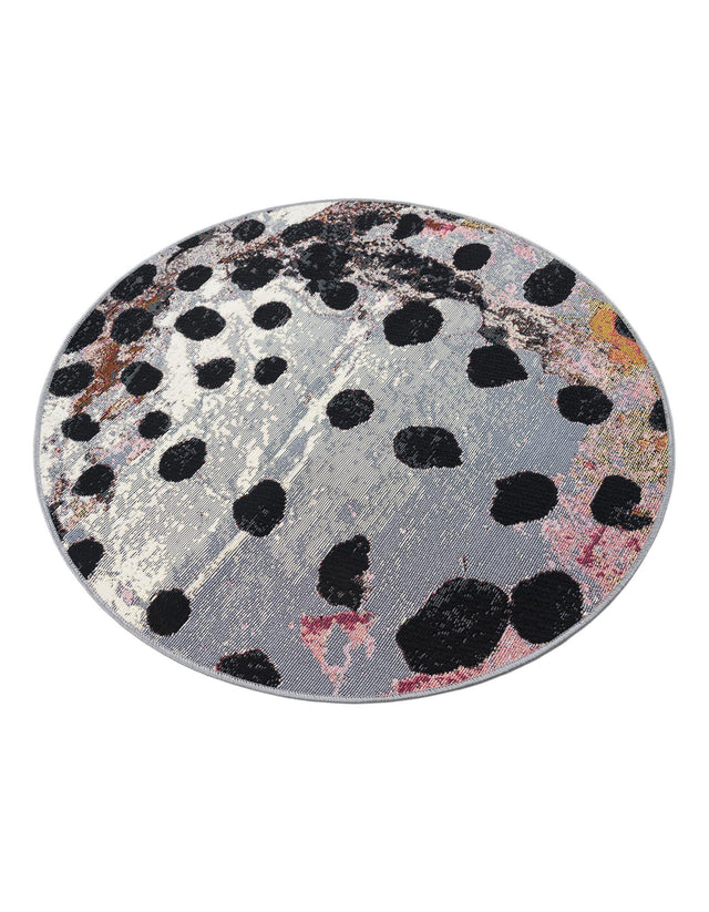 White and Black 3' 1 x 3' 1 Outdoor Modern Round Area Rug Weather Resistant for Patio, Deck, Terrace, Balcony, Porch 100% Polypropylene Modern Outside Carpet for Sale at Rug Engine