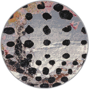 White and Black 3' 1 x 3' 1 Outdoor Modern Round Area Rug Weather Resistant for Patio, Deck, Terrace, Balcony, Porch 100% Polypropylene Modern Outside Carpet for Sale at Rug Engine