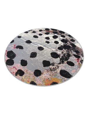 White and Black 4' 1 x 4' 1 Outdoor Modern Round Area Rug Weather Resistant for Patio, Deck, Terrace, Balcony, Porch 100% Polypropylene Modern Outside Carpet for Sale at Rug Engine