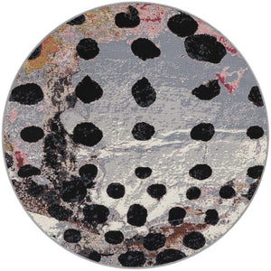 White and Black 4' 1 x 4' 1 Outdoor Modern Round Area Rug Weather Resistant for Patio, Deck, Terrace, Balcony, Porch 100% Polypropylene Modern Outside Carpet for Sale at Rug Engine