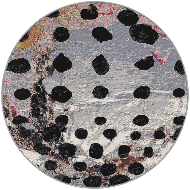 White and Black 4' 1 x 4' 1 Outdoor Modern Round Area Rug Weather Resistant for Patio, Deck, Terrace, Balcony, Porch 100% Polypropylene Modern Outside Carpet for Sale at Rug Engine