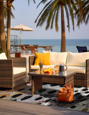 White and Black 10' x 13' 1 Outdoor Modern Rectangle Rug