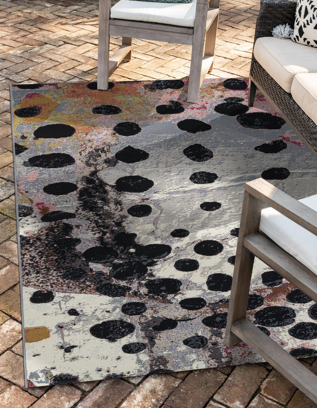 White and Black 6' 1 x 9' Outdoor Modern Rectangle Area Rug Weather Resistant for Patio, Deck, Terrace, Balcony, Porch 100% Polypropylene Modern Outside Carpet for Sale at Rug Engine
