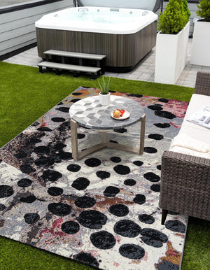 White and Black 6' 1 x 9' Outdoor Modern Rectangle Area Rug Weather Resistant for Patio, Deck, Terrace, Balcony, Porch 100% Polypropylene Modern Outside Carpet for Sale at Rug Engine