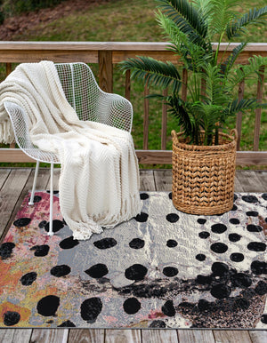 White and Black 2' x 3' 1 Outdoor Modern Rectangle Area Rug Weather Resistant for Patio, Deck, Terrace, Balcony, Porch 100% Polypropylene Modern Outside Carpet for Sale at Rug Engine