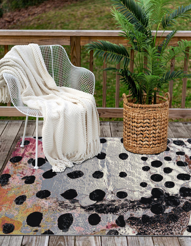 White and Black 6' 1 x 9' Outdoor Modern Rectangle Area Rug Weather Resistant for Patio, Deck, Terrace, Balcony, Porch 100% Polypropylene Modern Outside Carpet for Sale at Rug Engine