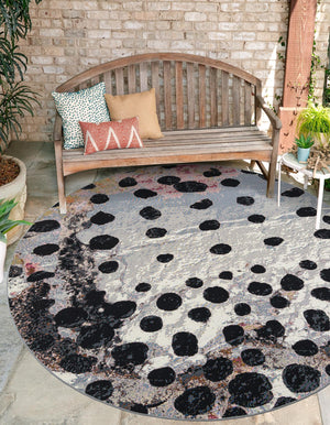 White and Black 3' 1 x 3' 1 Outdoor Modern Round Area Rug Weather Resistant for Patio, Deck, Terrace, Balcony, Porch 100% Polypropylene Modern Outside Carpet for Sale at Rug Engine