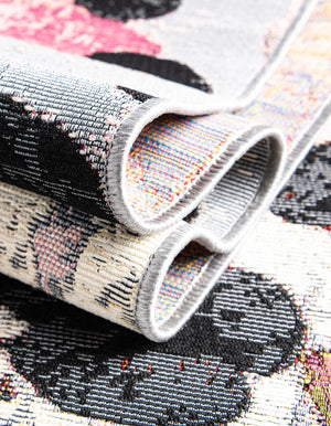 White and Black 4' 1 x 4' 1 Outdoor Modern Round Area Rug Weather Resistant for Patio, Deck, Terrace, Balcony, Porch 100% Polypropylene Modern Outside Carpet for Sale at Rug Engine