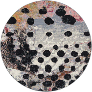 White and Black 6' 1 x 6' 1 Outdoor Modern Round Area Rug Weather Resistant for Patio, Deck, Terrace, Balcony, Porch 100% Polypropylene Modern Outside Carpet for Sale at Rug Engine