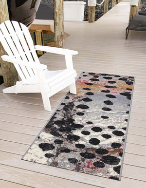 White and Black 2' x 5' 1 Outdoor Modern Runner Area Rug Weather Resistant for Patio, Deck, Terrace, Balcony, Porch 100% Polypropylene Modern Outside Carpet for Sale at Rug Engine
