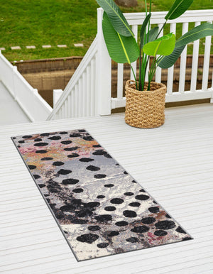 White and Black 2' 7 x 10' Outdoor Modern Runner Area Rug Weather Resistant for Patio, Deck, Terrace, Balcony, Porch 100% Polypropylene Modern Outside Carpet for Sale at Rug Engine