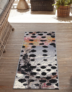 White and Black 2' x 8' Outdoor Modern Runner Area Rug Weather Resistant for Patio, Deck, Terrace, Balcony, Porch 100% Polypropylene Modern Outside Carpet for Sale at Rug Engine