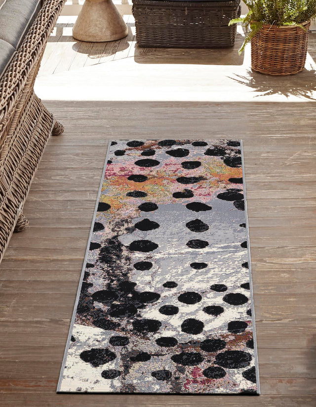 White and Black 2' 7 x 10' Outdoor Modern Runner Area Rug Weather Resistant for Patio, Deck, Terrace, Balcony, Porch 100% Polypropylene Modern Outside Carpet for Sale at Rug Engine