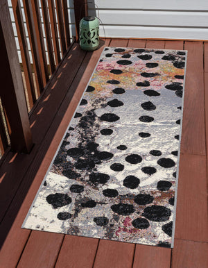 White and Black 2' x 8' Outdoor Modern Runner Area Rug Weather Resistant for Patio, Deck, Terrace, Balcony, Porch 100% Polypropylene Modern Outside Carpet for Sale at Rug Engine