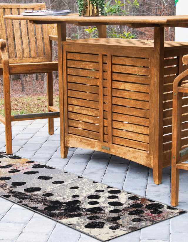 White and Black 2' 7 x 12' Outdoor Modern Runner Area Rug Weather Resistant for Patio, Deck, Terrace, Balcony, Porch