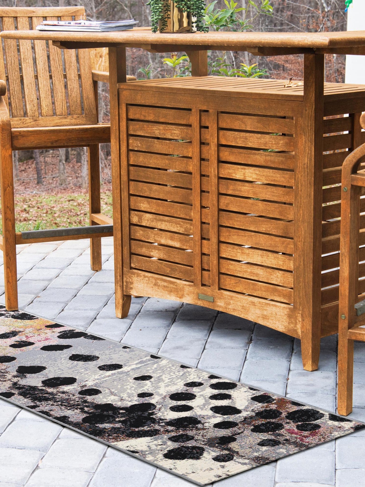 White and Black 2' 7 x 10' Outdoor Modern Runner Area Rug Weather Resistant for Patio, Deck, Terrace, Balcony, Porch 100% Polypropylene Modern Outside Carpet for Sale at Rug Engine