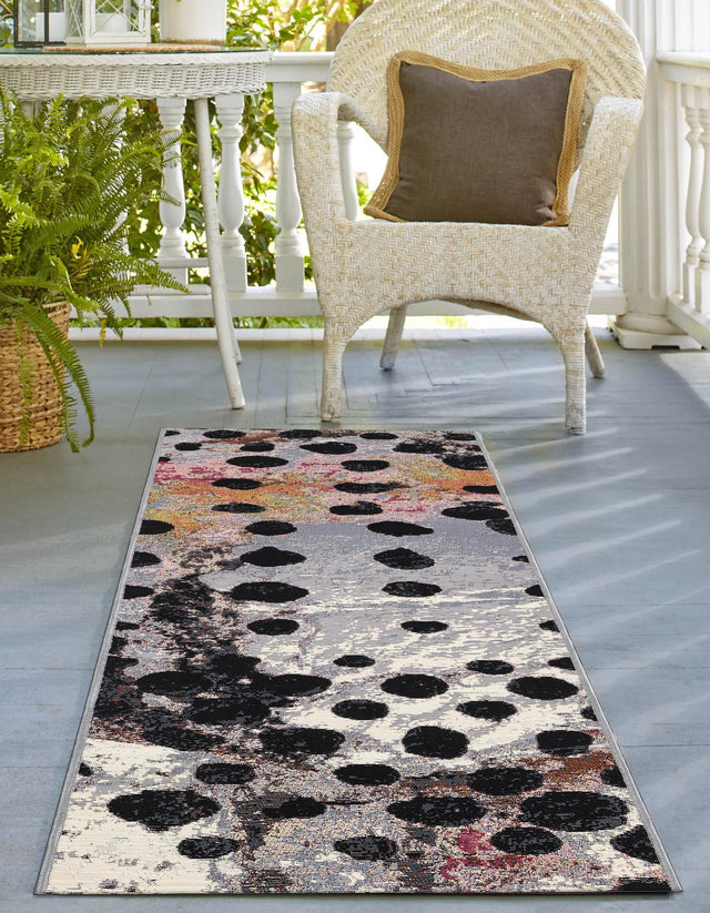 White and Black 2' 7 x 10' Outdoor Modern Runner Area Rug Weather Resistant for Patio, Deck, Terrace, Balcony, Porch 100% Polypropylene Modern Outside Carpet for Sale at Rug Engine
