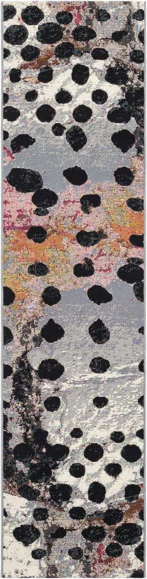 White and Black 2' x 8' Outdoor Modern Runner Area Rug Weather Resistant for Patio, Deck, Terrace, Balcony, Porch 100% Polypropylene Modern Outside Carpet for Sale at Rug Engine
