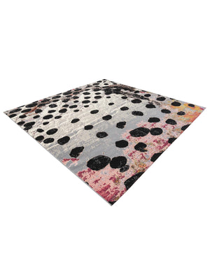 White and Black 7' 10 x 7' 10 Outdoor Modern Square Area Rug Weather Resistant for Patio, Deck, Terrace, Balcony, Porch 100% Polypropylene Modern Outside Carpet for Sale at Rug Engine