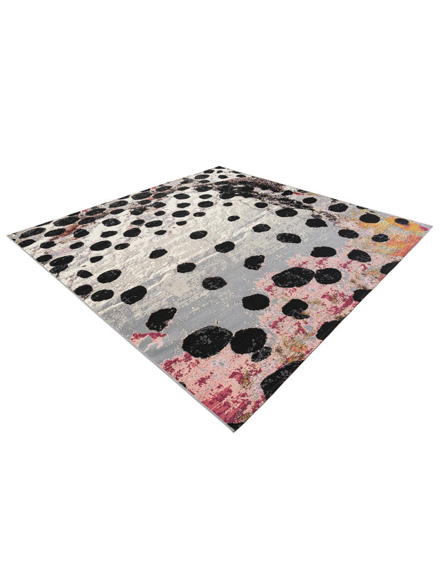 White and Black 7' 10 x 7' 10 Outdoor Modern Square Area Rug Weather Resistant for Patio, Deck, Terrace, Balcony, Porch 100% Polypropylene Modern Outside Carpet for Sale at Rug Engine