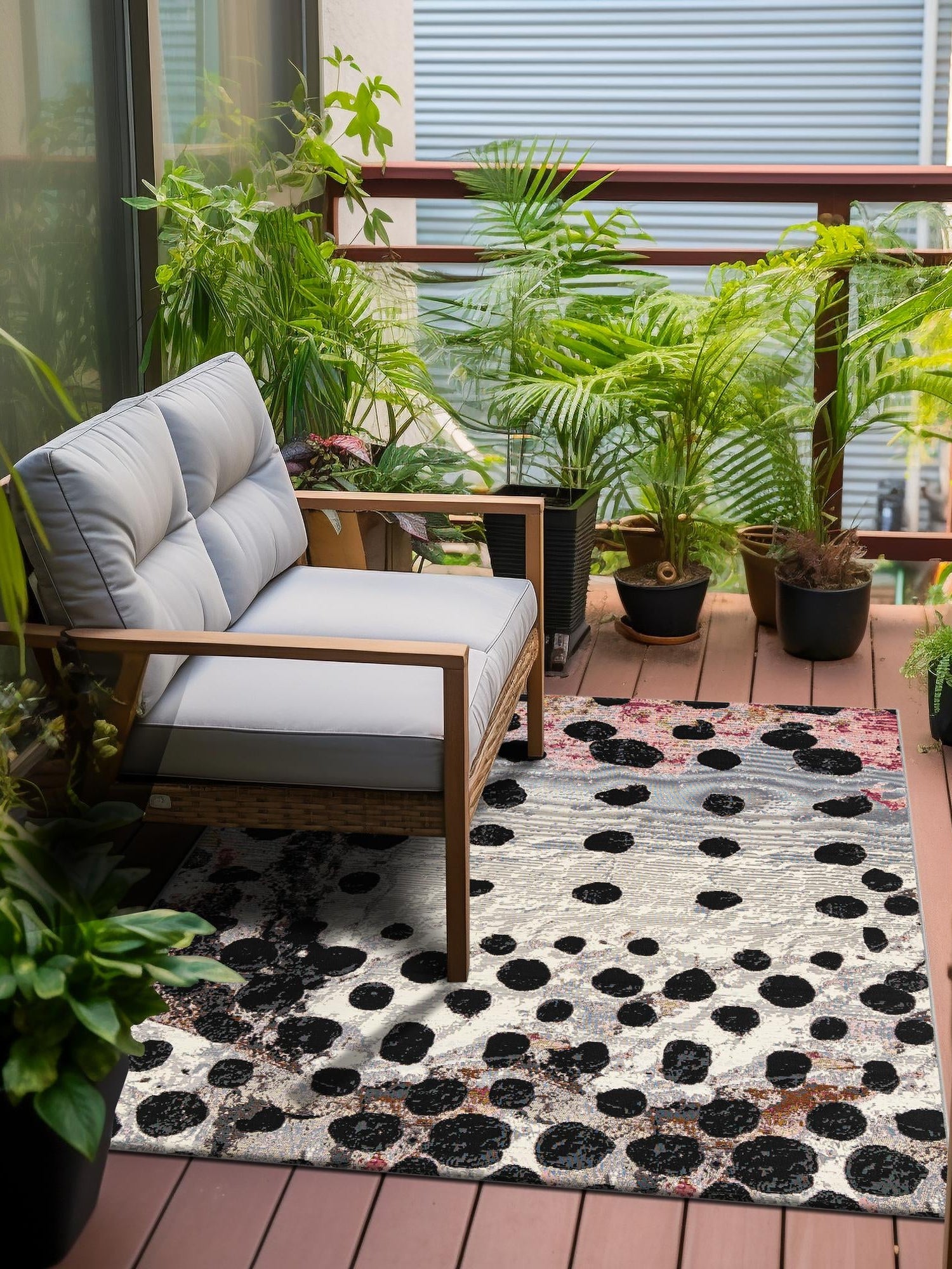 White and Black 10' x 10' Outdoor Modern Square Area Rug Weather Resistant for Patio, Deck, Terrace, Balcony, Porch 100% Polypropylene Modern Outside Carpet for Sale at Rug Engine