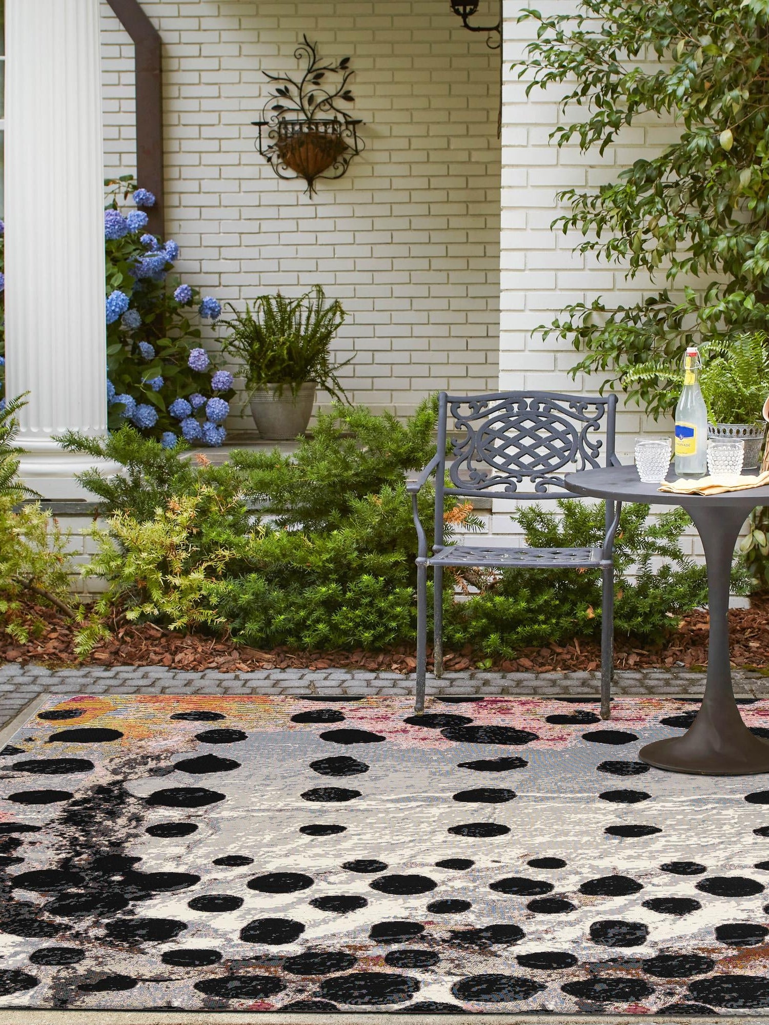 White and Black 10' x 10' Outdoor Modern Square Area Rug Weather Resistant for Patio, Deck, Terrace, Balcony, Porch 100% Polypropylene Modern Outside Carpet for Sale at Rug Engine
