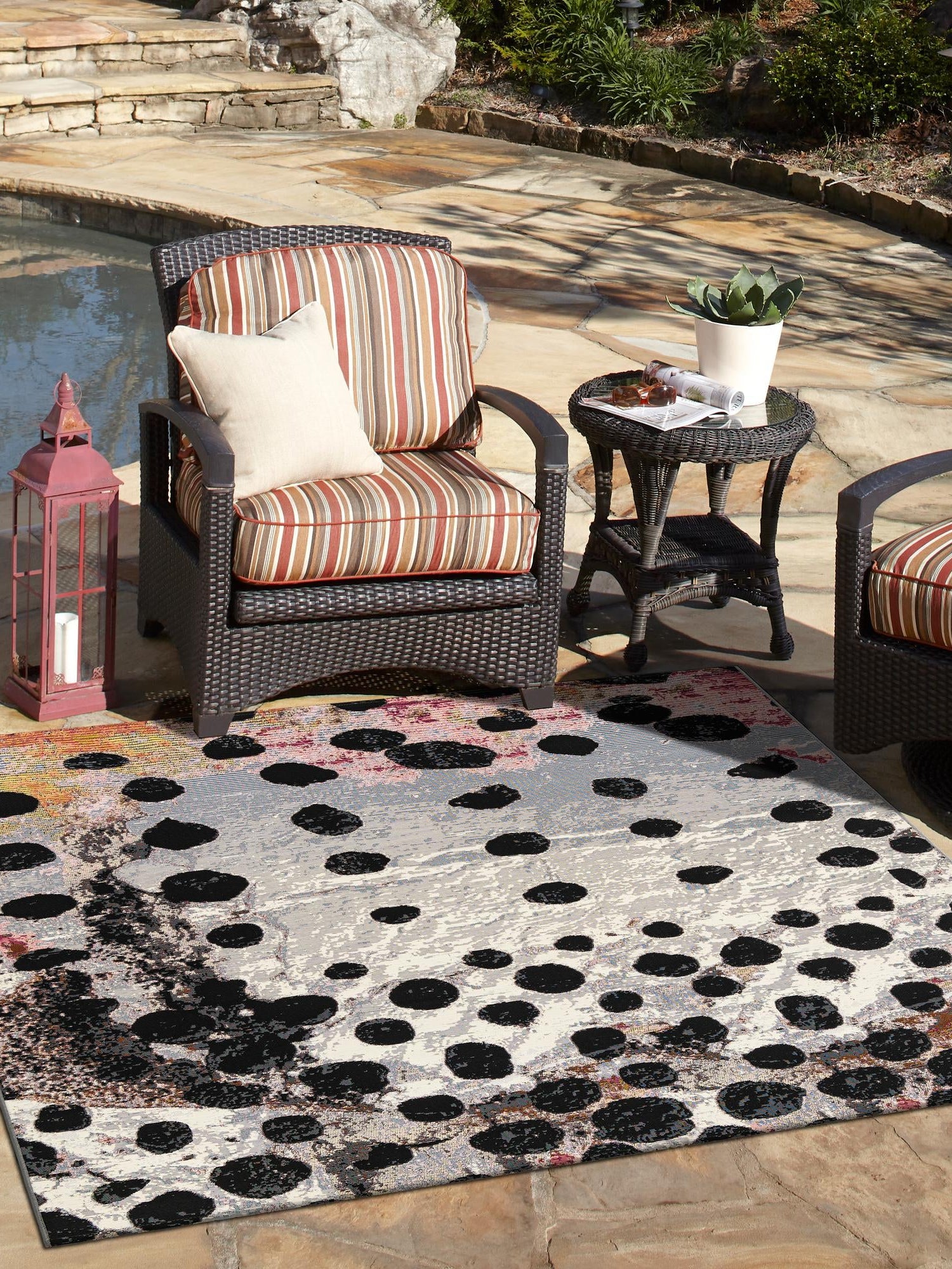 White and Black 10' x 10' Outdoor Modern Square Area Rug Weather Resistant for Patio, Deck, Terrace, Balcony, Porch 100% Polypropylene Modern Outside Carpet for Sale at Rug Engine