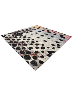 White and Black 7' 10 x 7' 10 Outdoor Modern Square Area Rug Weather Resistant for Patio, Deck, Terrace, Balcony, Porch 100% Polypropylene Modern Outside Carpet for Sale at Rug Engine