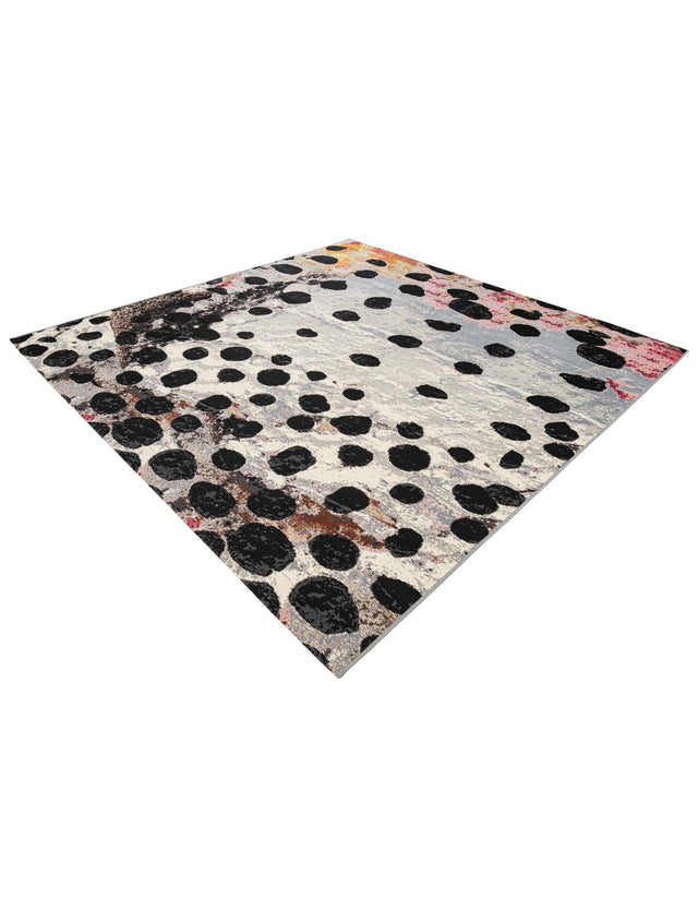 White and Black 7' 10 x 7' 10 Outdoor Modern Square Area Rug Weather Resistant for Patio, Deck, Terrace, Balcony, Porch 100% Polypropylene Modern Outside Carpet for Sale at Rug Engine