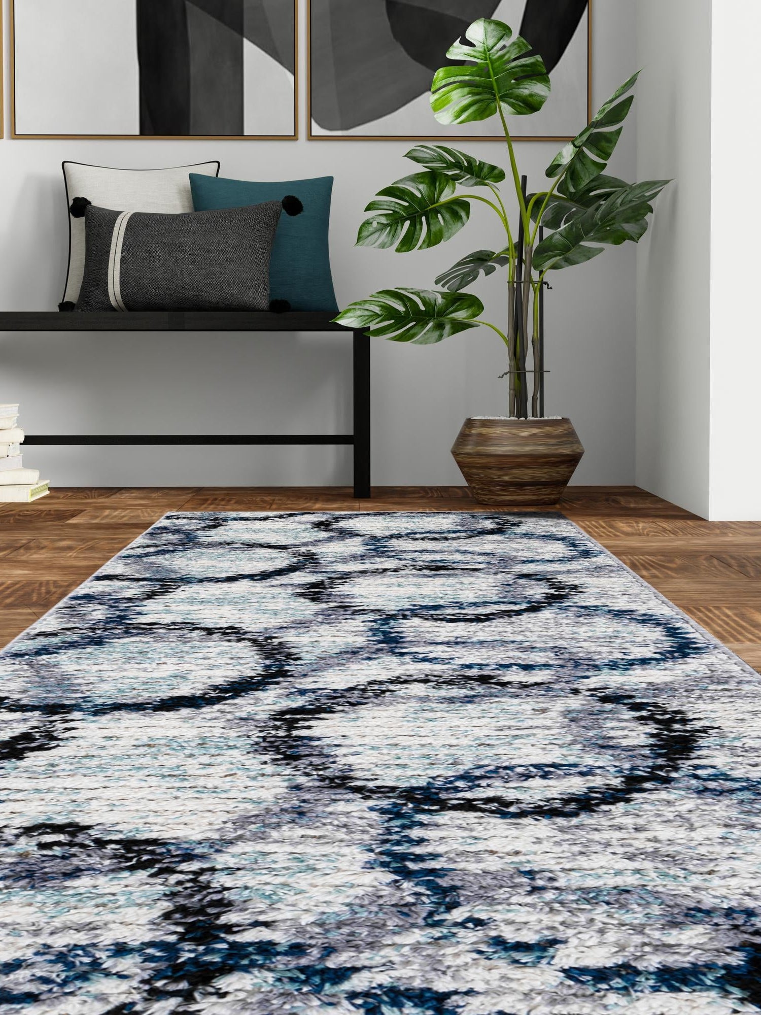 Ivory 2' 7 x 12' Tucson Runner Area Rug 100% Polyester Unique Modern Carpet for Dining Rooms, Living Room, Bedrooms, Office Space for Sale at Rug Engine