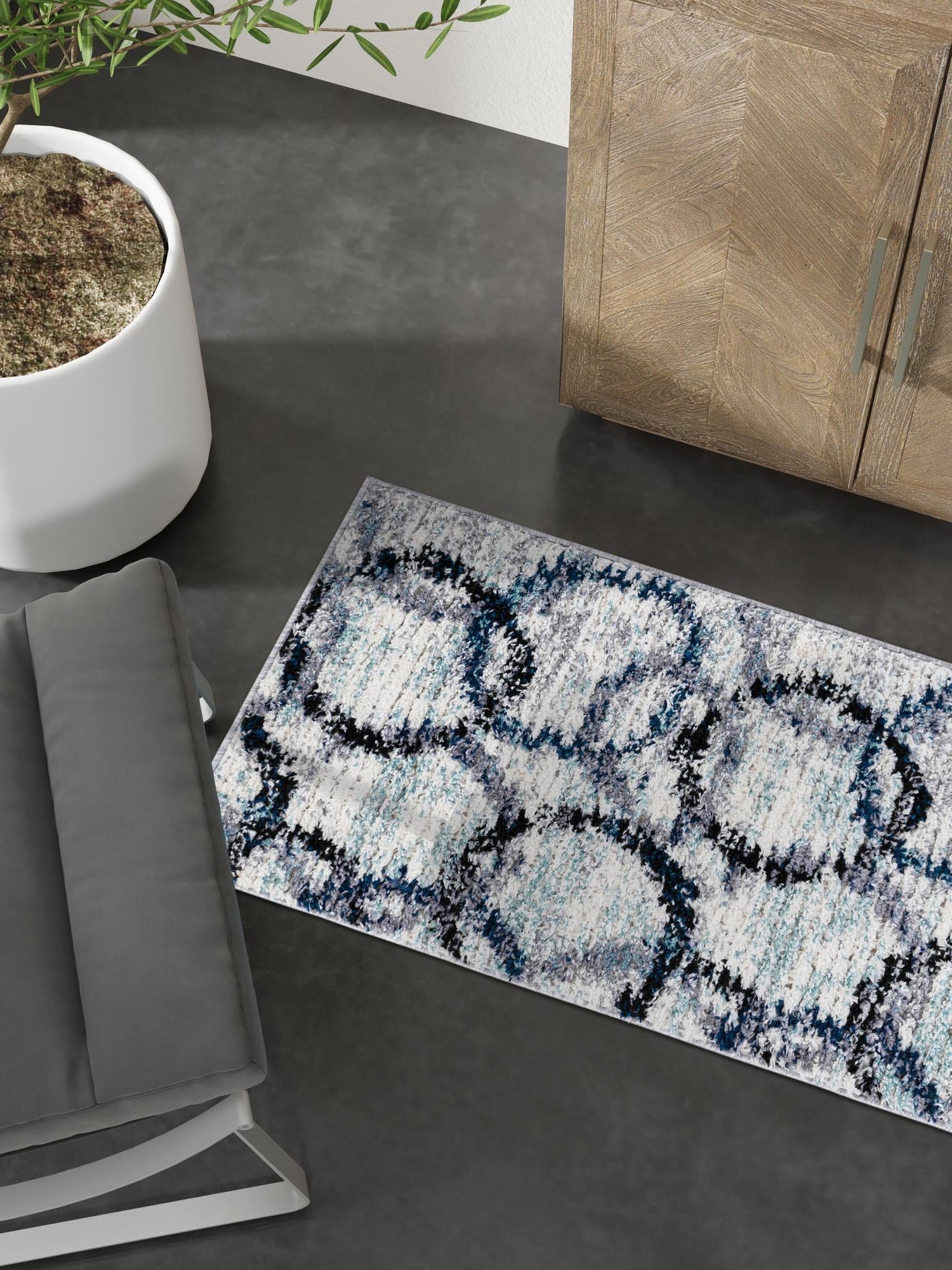 Ivory 2' 7 x 12' Tucson Runner Area Rug 100% Polyester Unique Modern Carpet for Dining Rooms, Living Room, Bedrooms, Office Space for Sale at Rug Engine