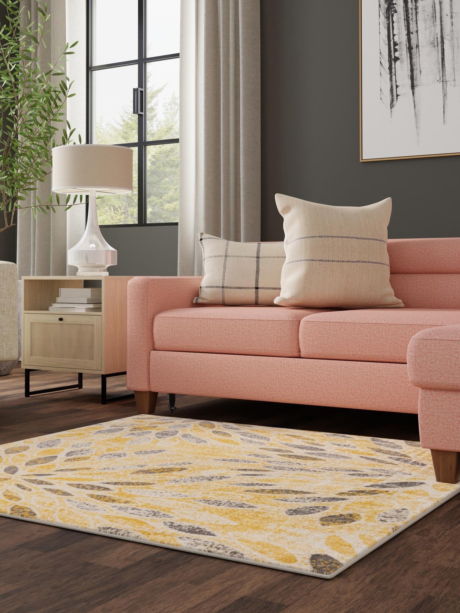 Yellow 8' x 8' Sumter Square Area Rug Contemporary Durable Easy Clean Carpet for Bedrooms, Living Areas, Dining, Office, Dorms for Sale at Rug Engine