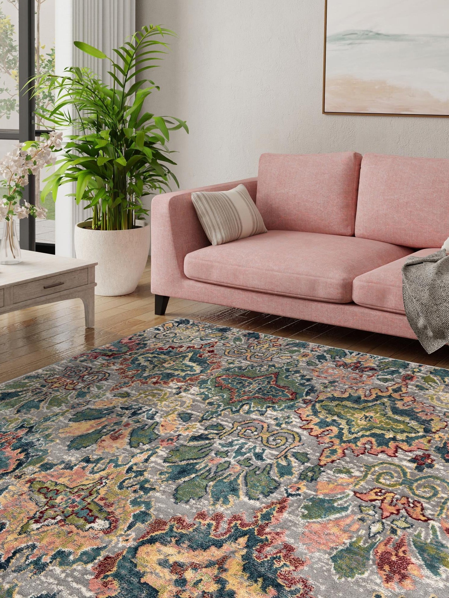 Multicolor 6' 1 x 6' 1 Sumter Square Area Rug Contemporary Durable Easy Clean Carpet for Bedrooms, Living Areas, Dining, Office, Dorms for Sale at Rug Engine