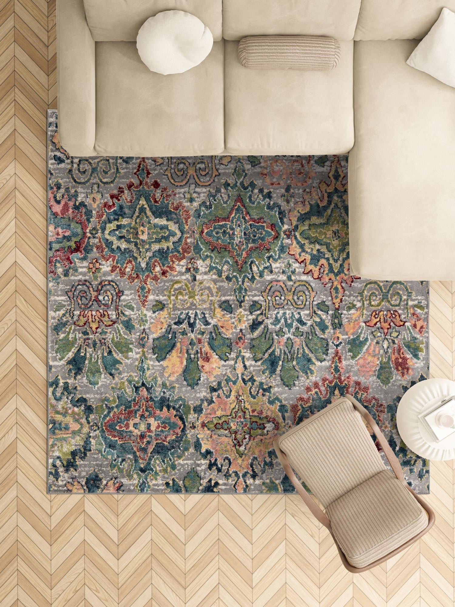 Multicolor 6' 1 x 6' 1 Sumter Square Area Rug Contemporary Durable Easy Clean Carpet for Bedrooms, Living Areas, Dining, Office, Dorms for Sale at Rug Engine