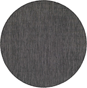Black 4' 1 x 4' 1 Outdoor Solid Round Area Rug Weather Resistant for Patio, Deck, Terrace, Balcony, Porch 100% Polypropylene Minimalist Waterproof Carpet for Sale at Rug Engine