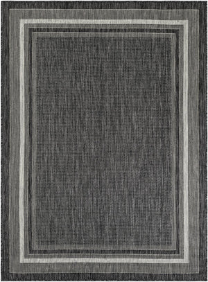 Black 5' 3 x 7' 1 Outdoor Border Rectangle Area Rug Weather Resistant for Patio, Deck, Terrace, Balcony, Porch 100% Polypropylene Classic Bordered Carpet for Sale at Rug Engine
