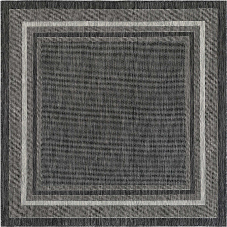 Black 6' 1 x 6' 1 Outdoor Border Square Rug