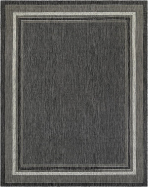 Black 7' 10 x 10' Outdoor Border Rectangle Area Rug Weather Resistant for Patio, Deck, Terrace, Balcony, Porch 100% Polypropylene Classic Bordered Carpet for Sale at Rug Engine