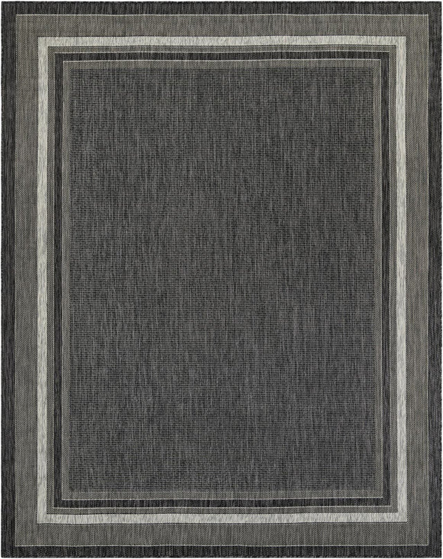 Black 7' 10 x 10' Outdoor Border Rectangle Area Rug Weather Resistant for Patio, Deck, Terrace, Balcony, Porch 100% Polypropylene Classic Bordered Carpet for Sale at Rug Engine
