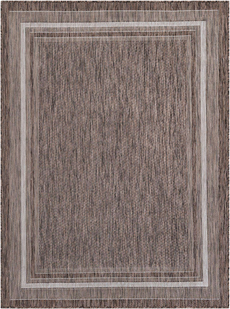 Brown 5' 3 x 7' 1 Outdoor Border Rectangle Rug