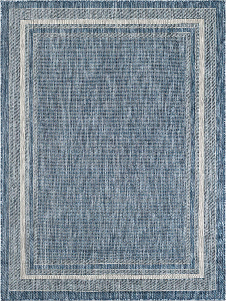 Blue 5' 3 x 7' 1 Outdoor Border Rectangle Rug
