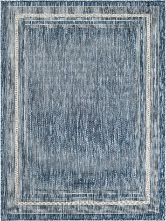 Blue 5' 3 x 7' 1 Outdoor Border Rectangle Rug
