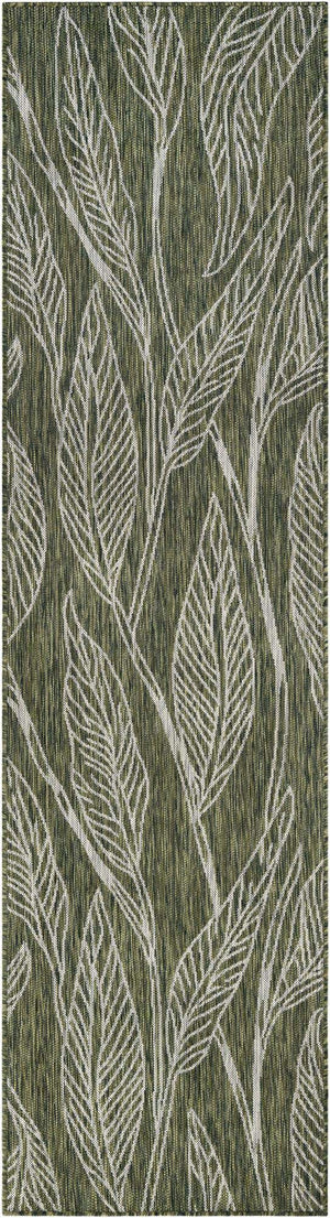 Green 2' 7 x 10' Outdoor Botanical Runner Area Rug Weather Resistant for Patio, Deck, Terrace, Balcony, Porch Polypropylene Garden Floral Tropical Carpet for Sale at Rug Engine