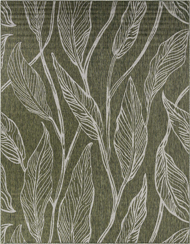 Green 10' x 13' 1 Outdoor Botanical Rectangle Area Rug Weather Resistant for Patio, Deck, Terrace, Balcony, Porch Polypropylene Garden Floral Tropical Carpet for Sale at Rug Engine