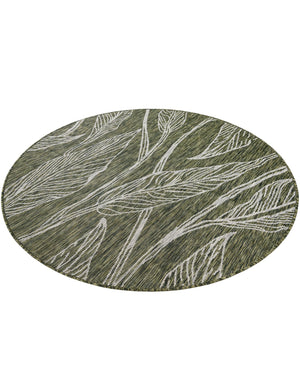 Green 5' 3 x 5' 3 Outdoor Botanical Round Area Rug Weather Resistant for Patio, Deck, Terrace, Balcony, Porch Polypropylene Garden Floral Tropical Carpet for Sale at Rug Engine