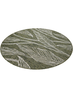 Green 5' 3 x 5' 3 Outdoor Botanical Round Area Rug Weather Resistant for Patio, Deck, Terrace, Balcony, Porch Polypropylene Garden Floral Tropical Carpet for Sale at Rug Engine
