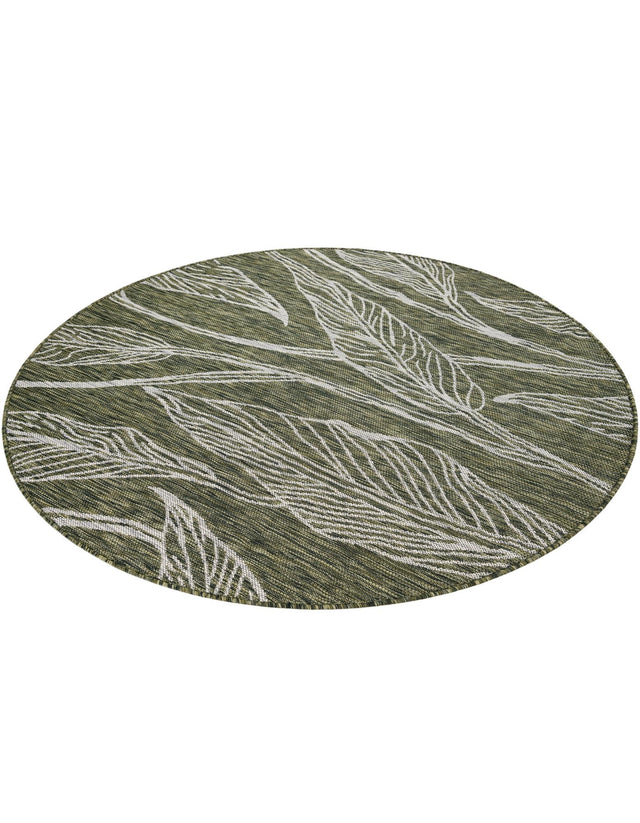 Green 5' 3 x 5' 3 Outdoor Botanical Round Area Rug Weather Resistant for Patio, Deck, Terrace, Balcony, Porch Polypropylene Garden Floral Tropical Carpet for Sale at Rug Engine
